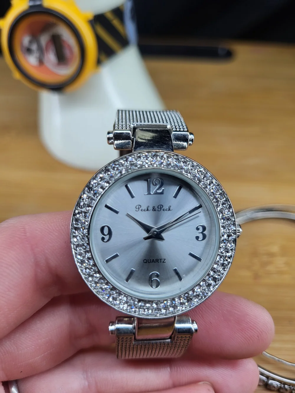 Silver Mesh Cuff PECK&PECK  Watch with Fashion Jewelry Bangles Set
